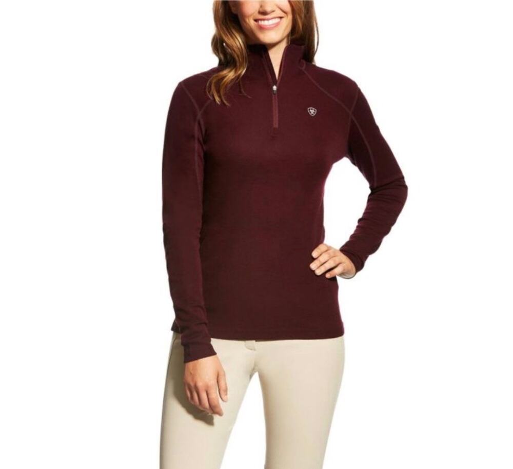 Ariat TEK Womens Cadence 1/4 Zip Merino Wool Base Layer Cold Series Burgundy Sm